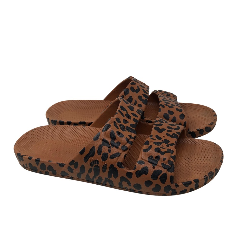 Freedom Moses Slide Sandals Womens 37/38 US 7.5 Brown Leopard Print Waterproof